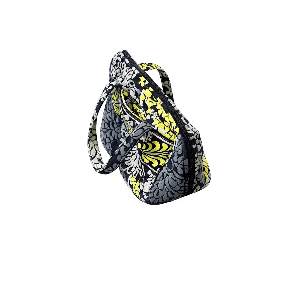 Vera Bradley Quilted Hanging Travel Organizer Cosmetic Bag Gray Yellow Floral